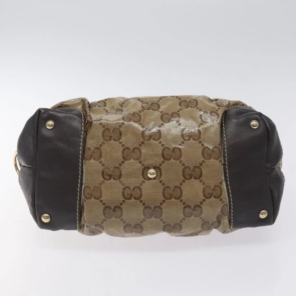 GUCCI GG Crystal Hand Bag Coated Canvas Brown Gold 223962 Auth 130181 - Picture 5 of 15